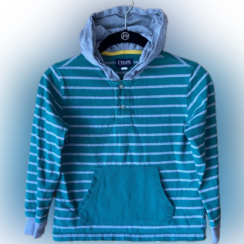 Chaps BOYS size 7 long sleeve striped button V neck long sleeve hooded t-shirt